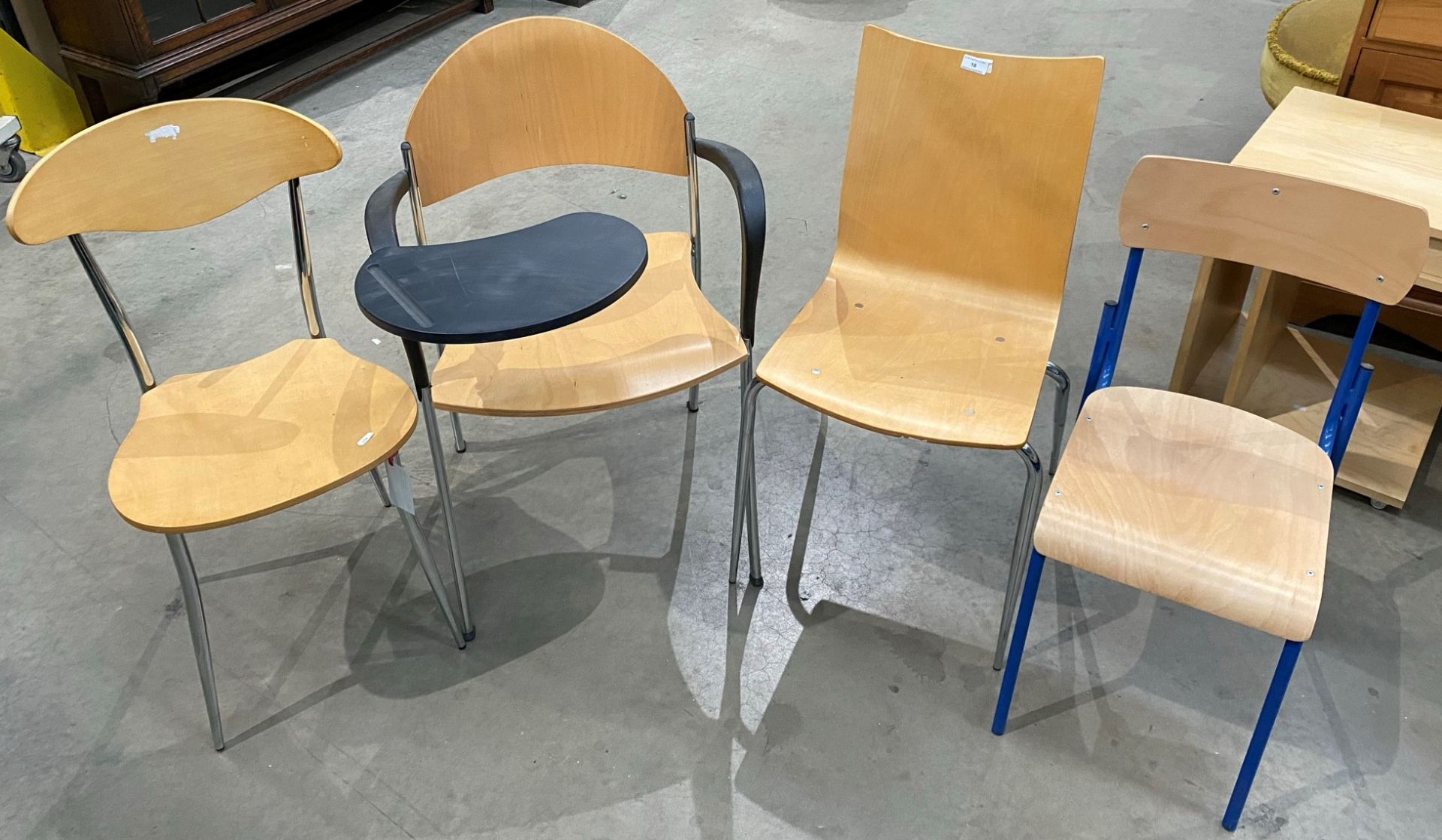 4 x designer metal framed wooden chairs
