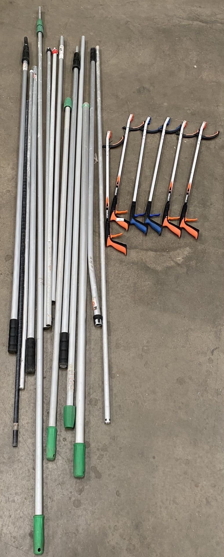 6 x litter pickers and a large qty of aluminium fixed and extending extension lances