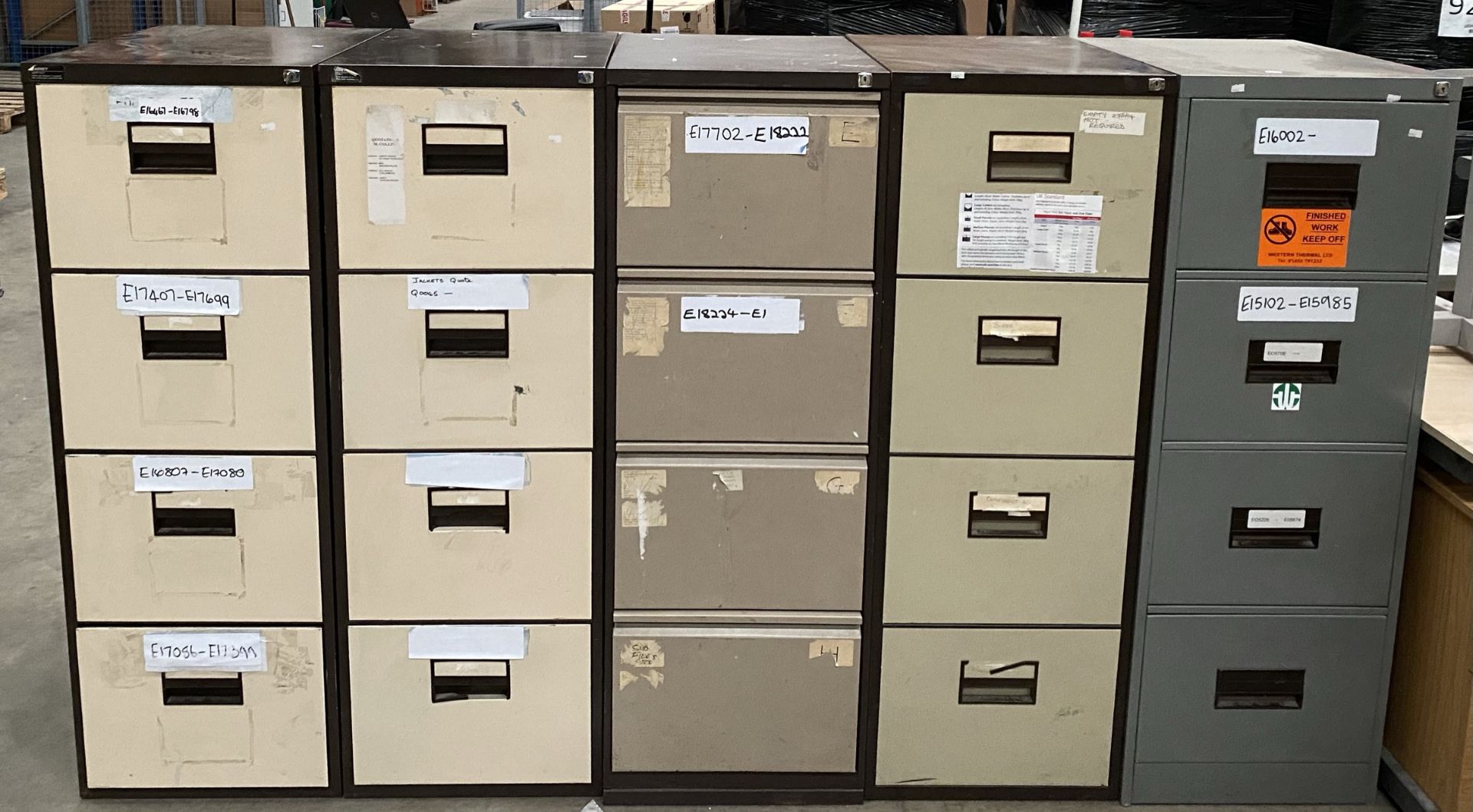 5 x assorted metal 4 drawer filing cabinets and contents