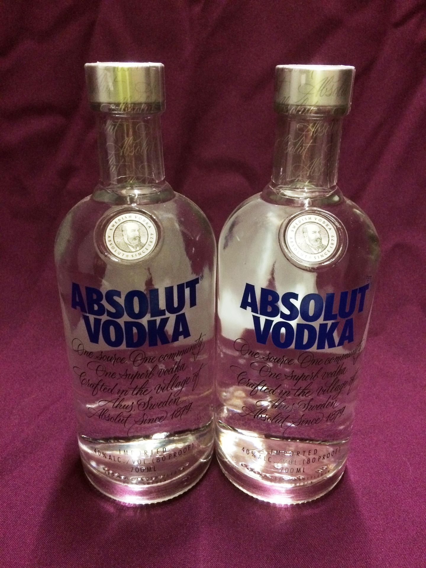 2 x 700ml bottles of Absolut Vodka