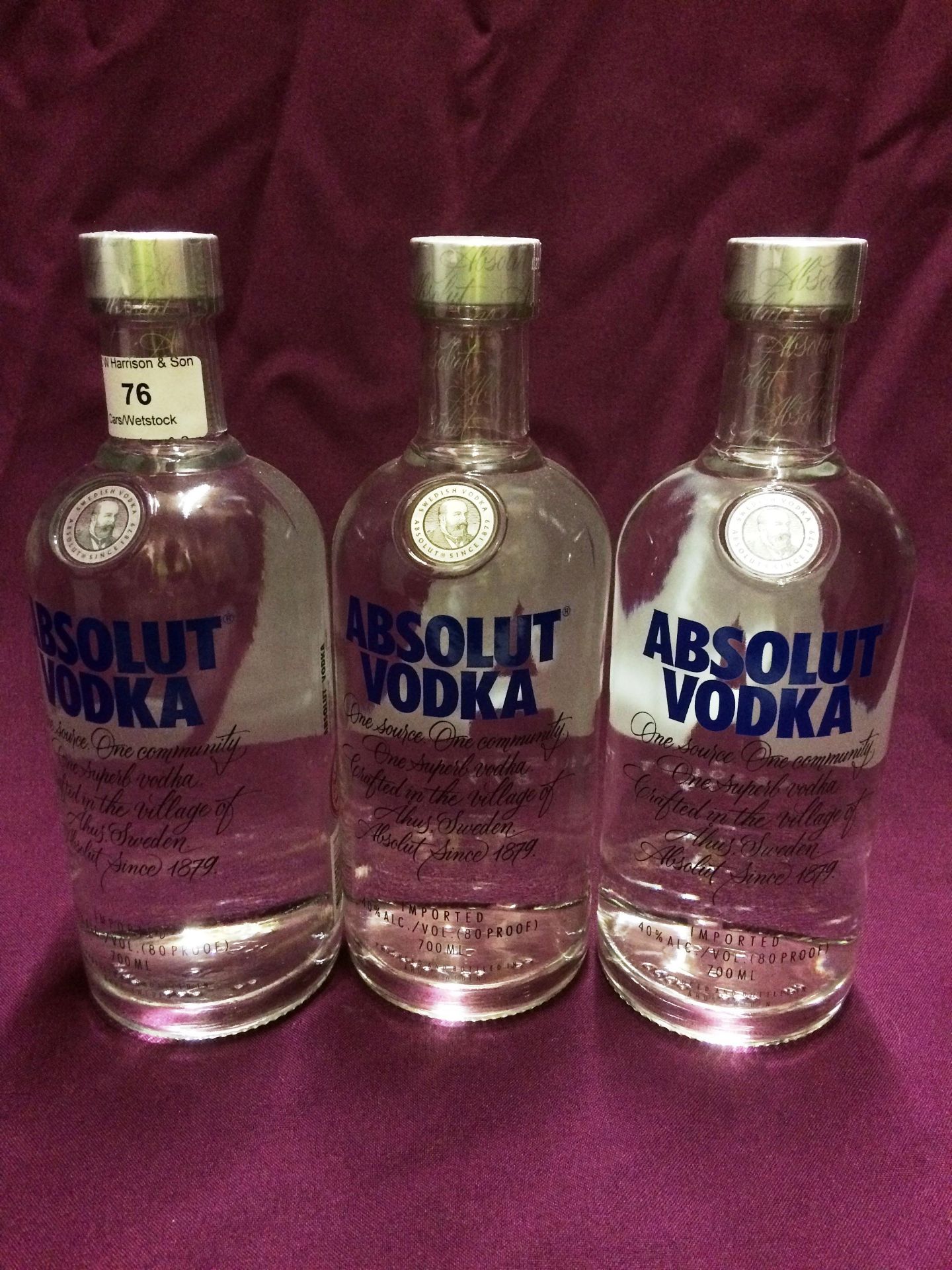 3 x 700ml bottles of Absolut Vodka