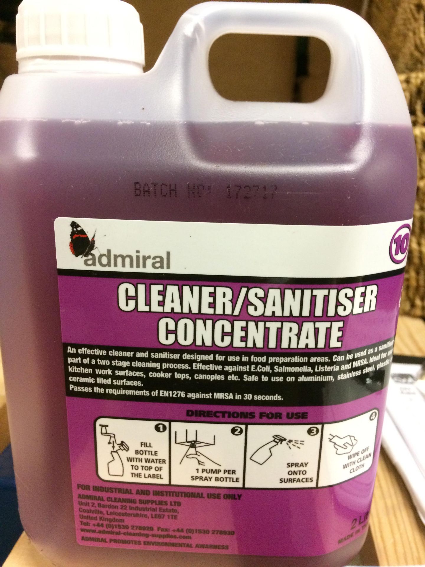 11 x 2L bottles of Admiral cleaner/sanitiser concentrate