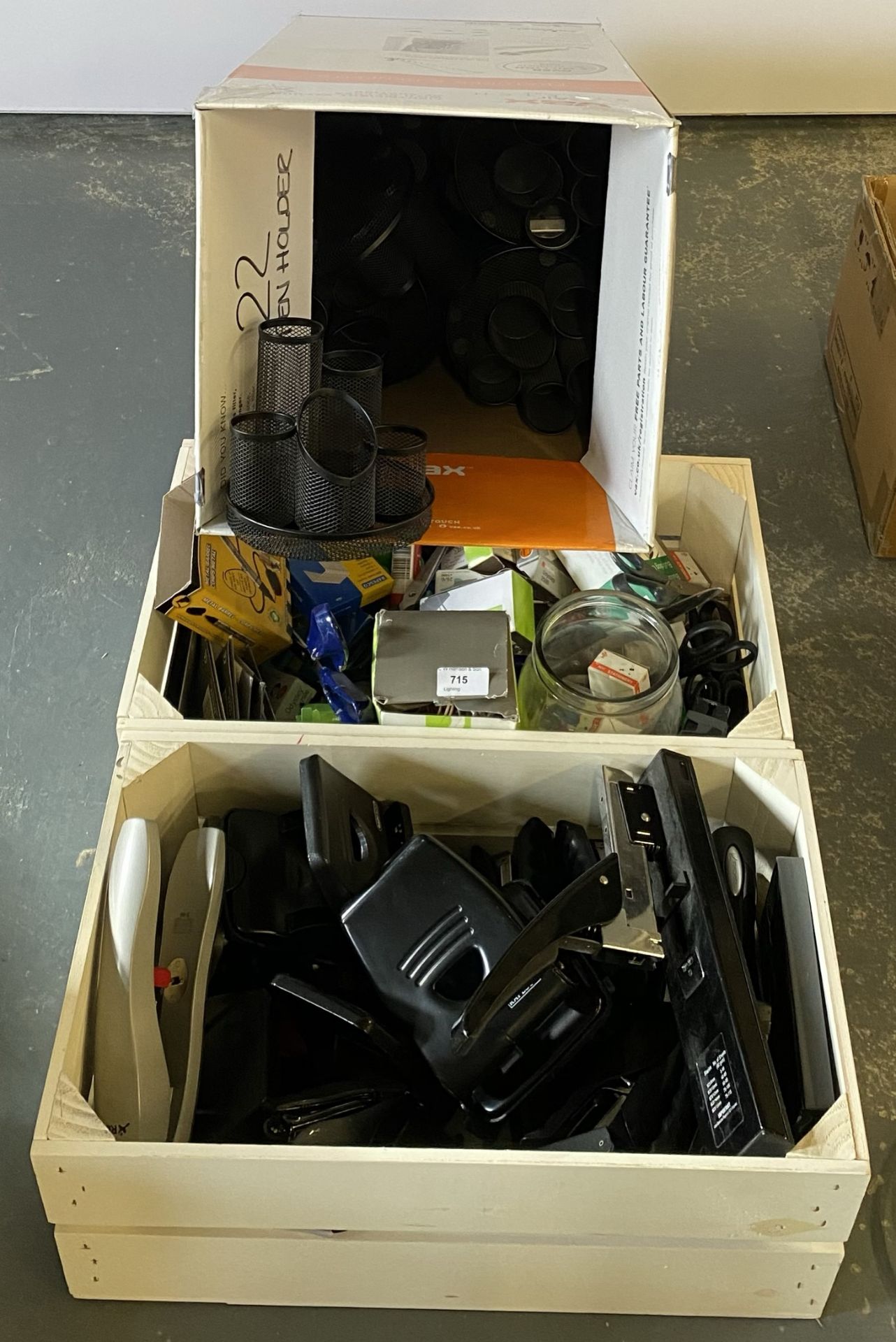 Contents to a box and 2 wooden crates -