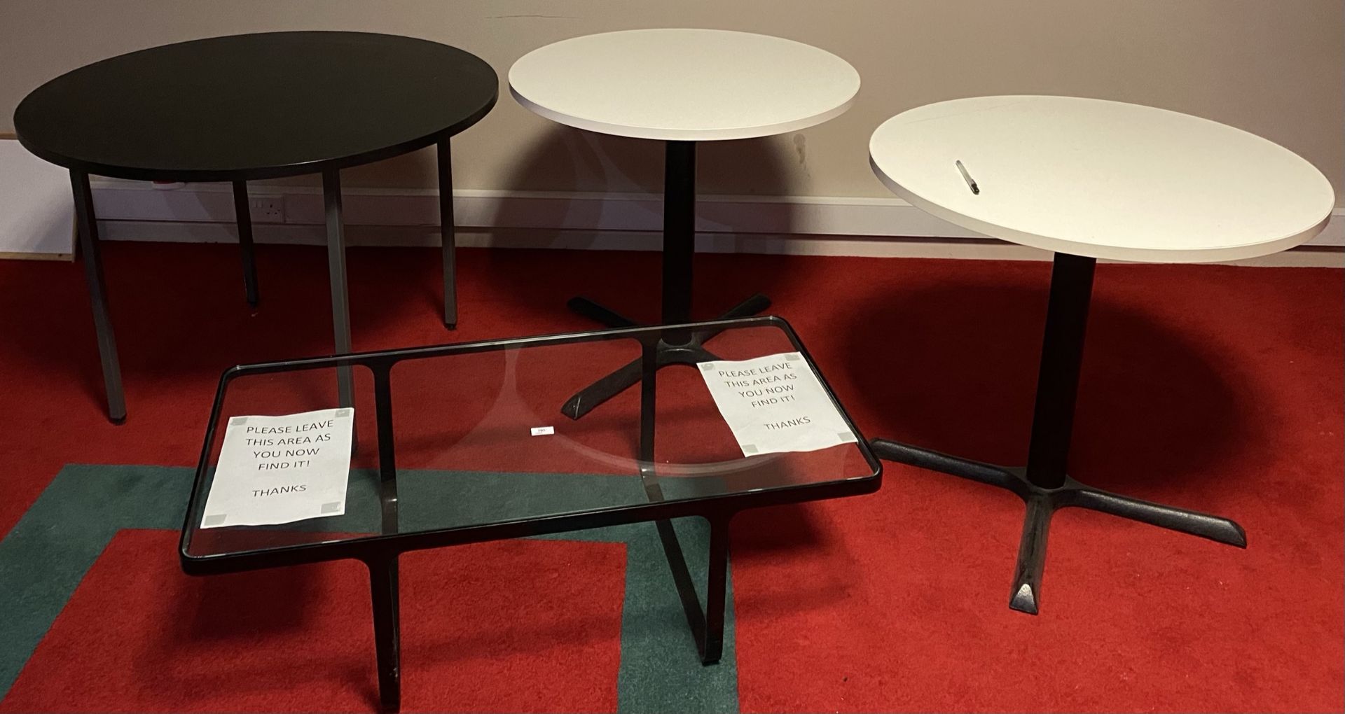 2 x white formica circular dining tables
