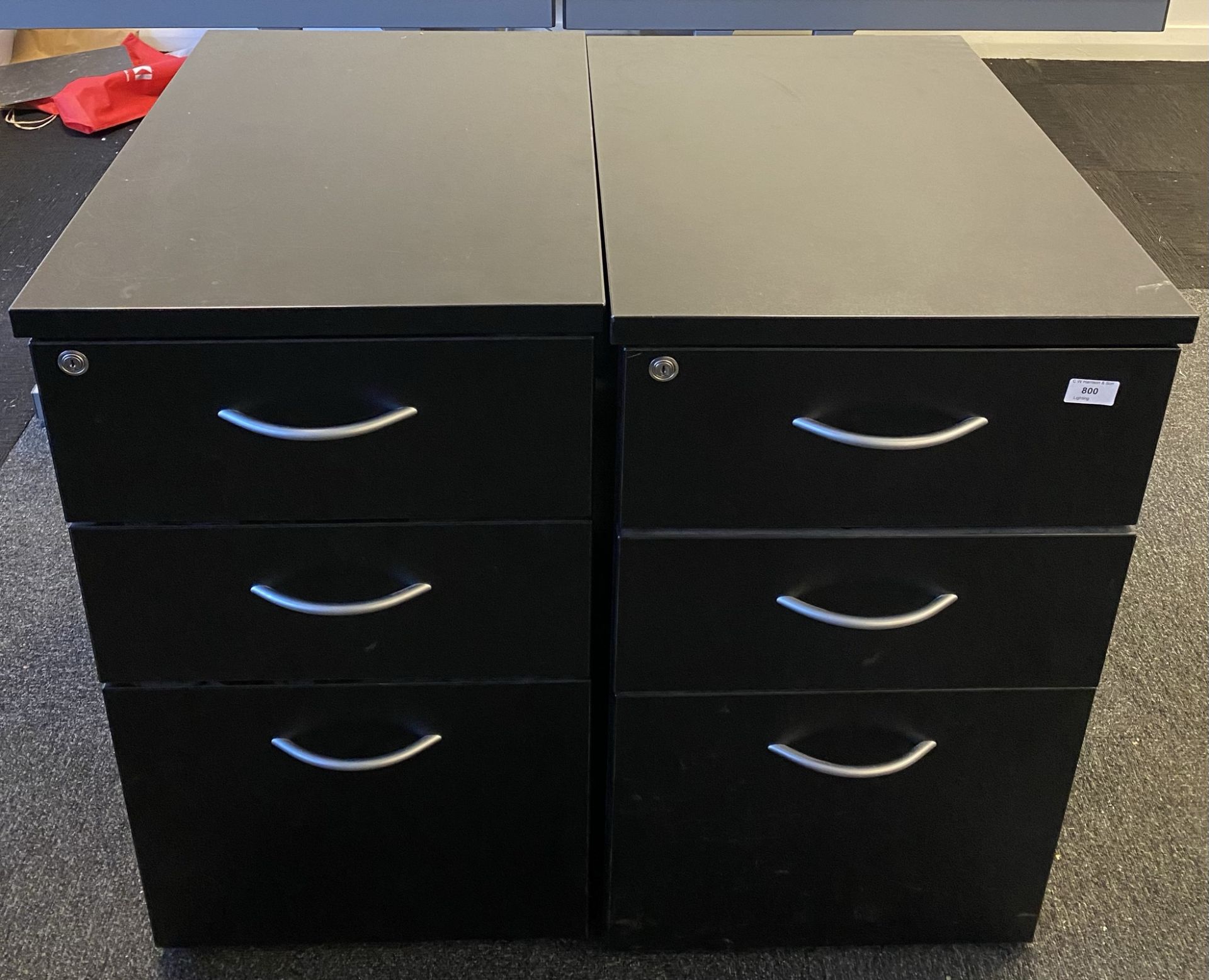 2 x 3 drawer black laminate pedestals