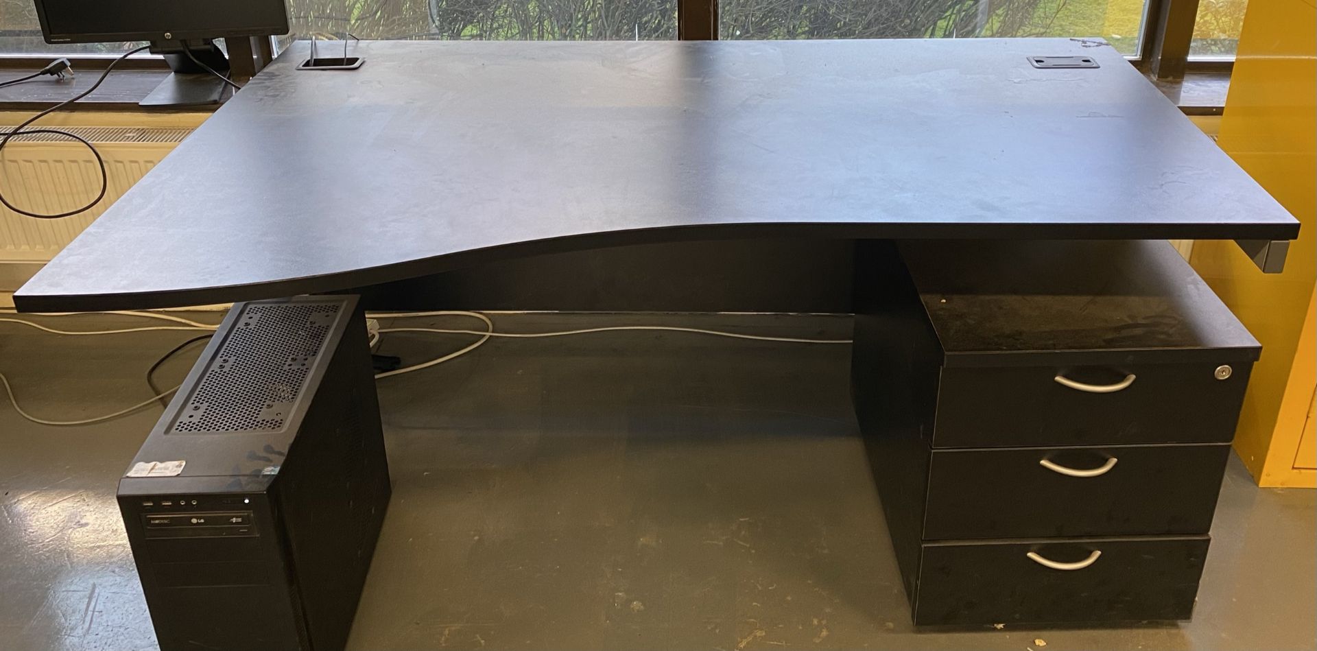 3 x wave front black laminate desks with - Image 2 of 2