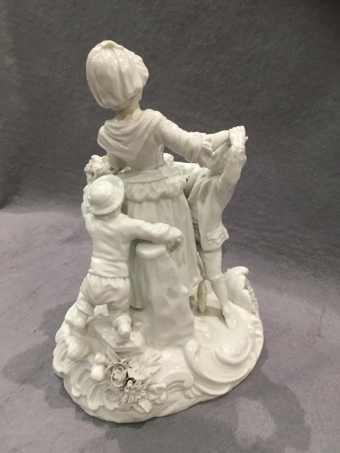 A white glazed porcelain figure group of women with basket of grapes with two children, 26cm hiugh, - Image 5 of 5