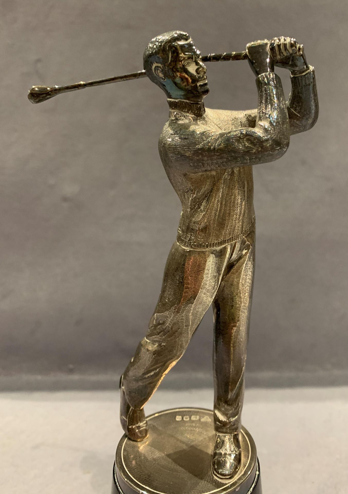 A silver golf trophy modelled as a golfer, on a plinth, with silver presentation plaque, - Image 2 of 4