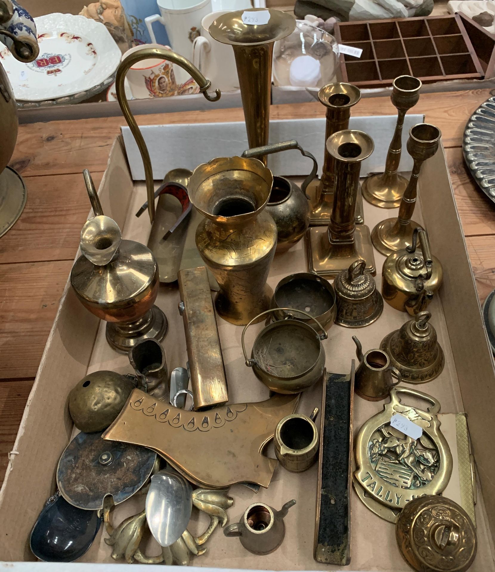 Contents to table top - a large quantity of plated and brassware - two coal buckets, trays, - Image 3 of 6