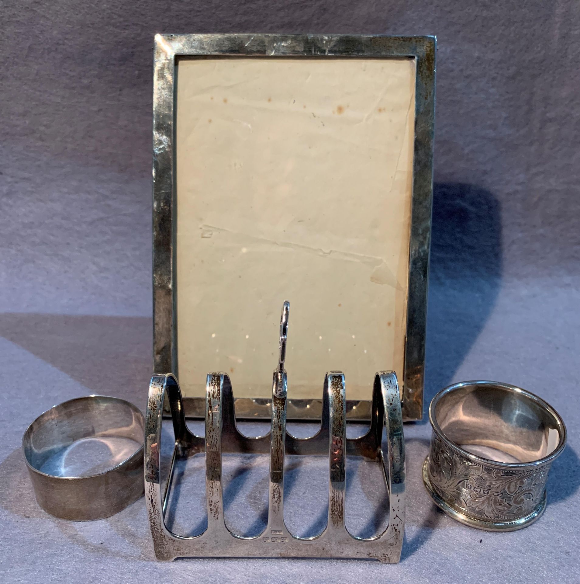 A silver photograph frame, a silver four division toast rack, - Image 3 of 3