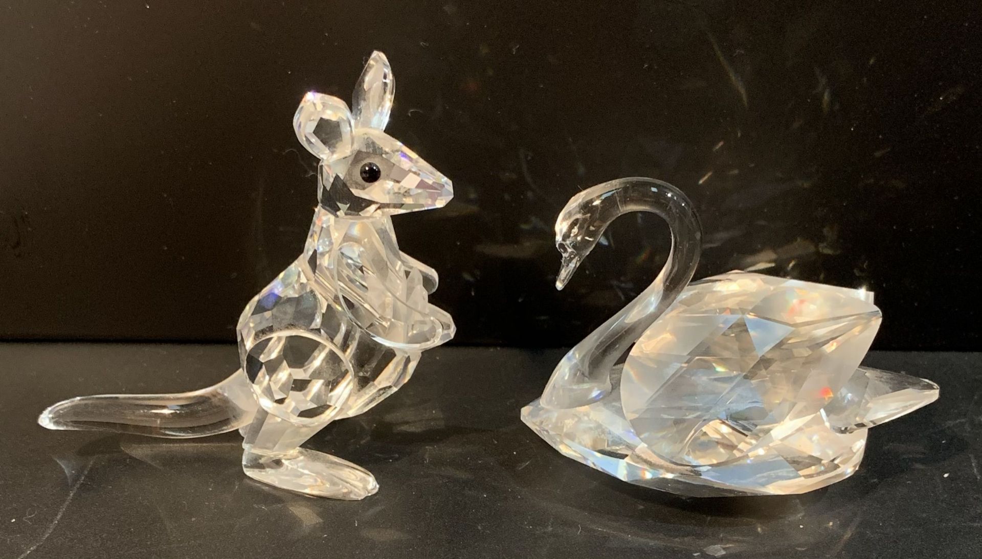 Two Swarovski silver crystal animals - swan, with certificate and kangaroo, - Image 2 of 3