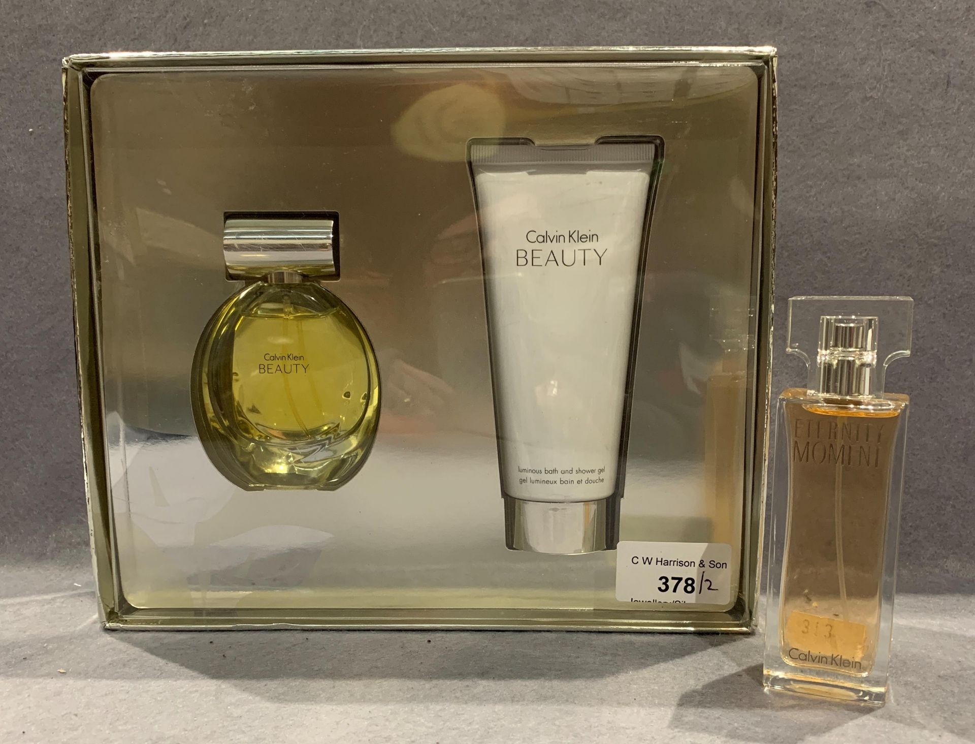 A Calvin Klein Beauty gift set and a bottle of Calvin Klein Eternity Moment 30ml eau de parfum