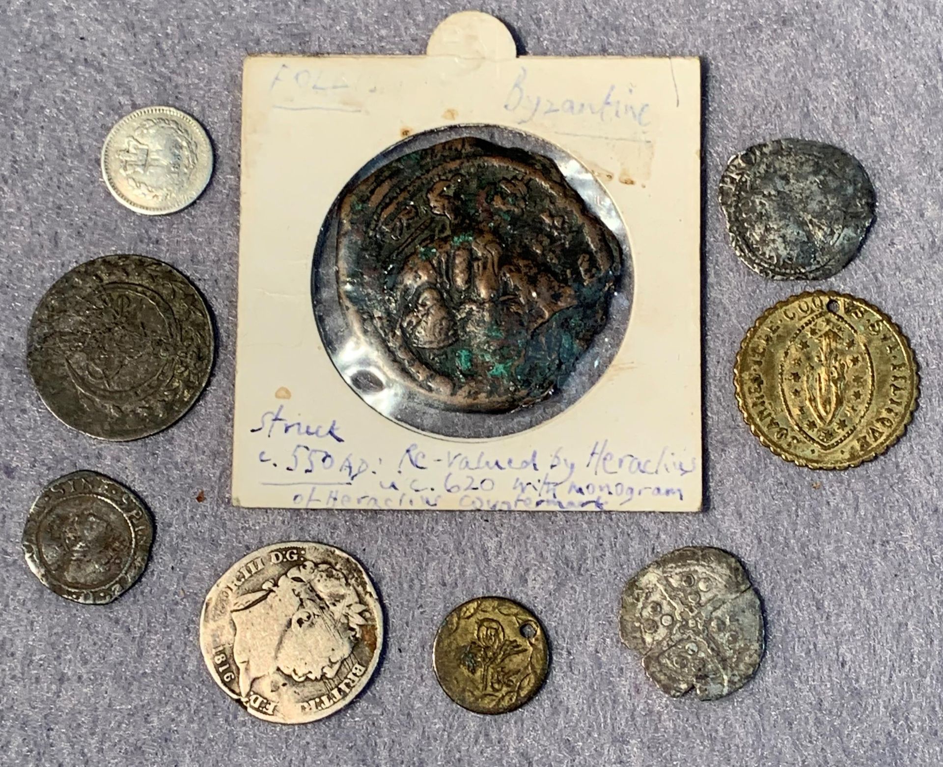 Contents to tin - nine various hammered and milled coins, James VI of Scotland, etc. - Image 2 of 2