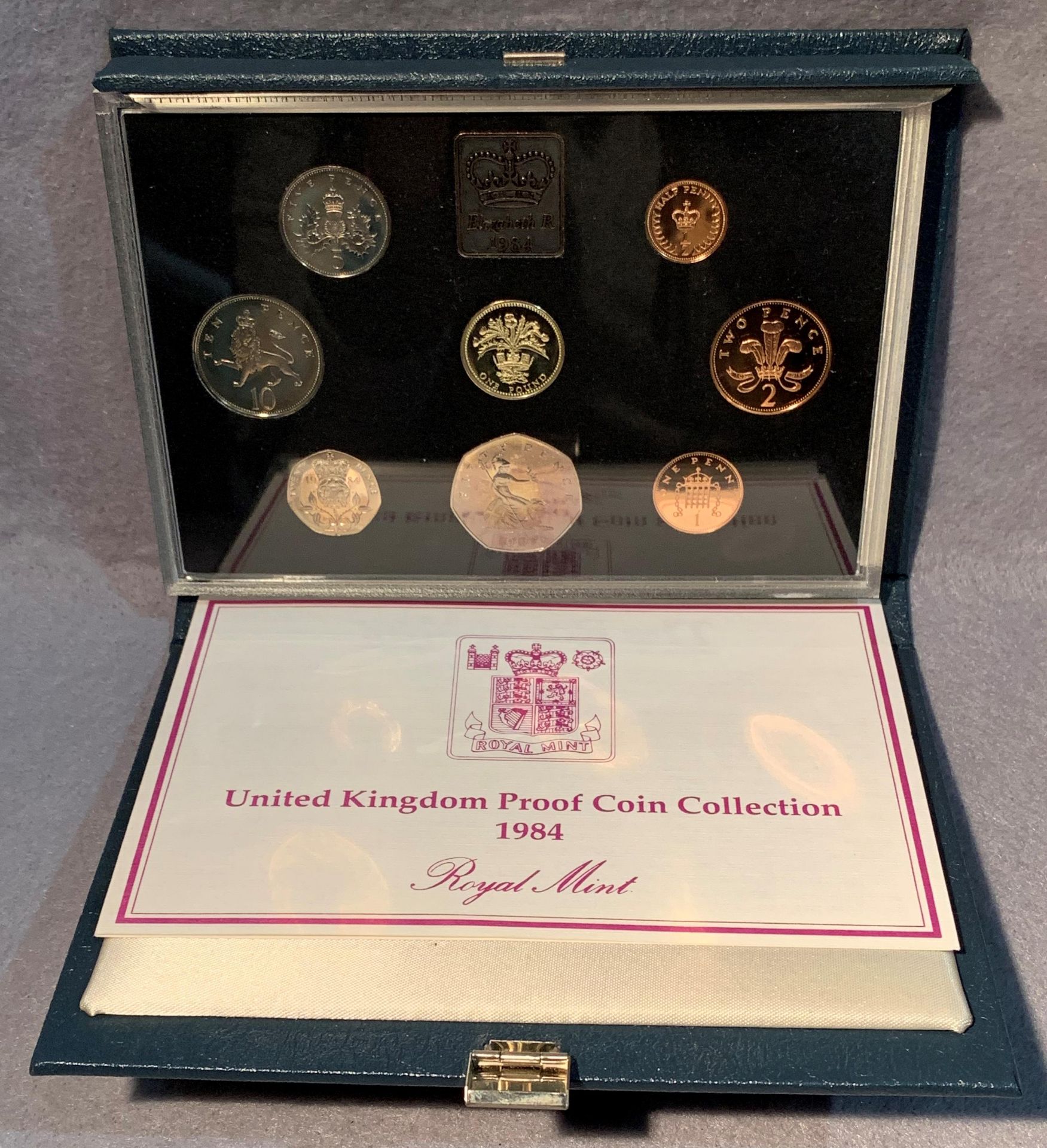 A 1984 Royal Mint UK proof coin collection in case