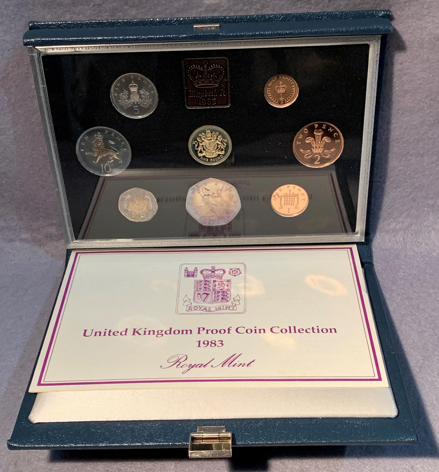A 1983 Royal Mint UK proof coin collection in case