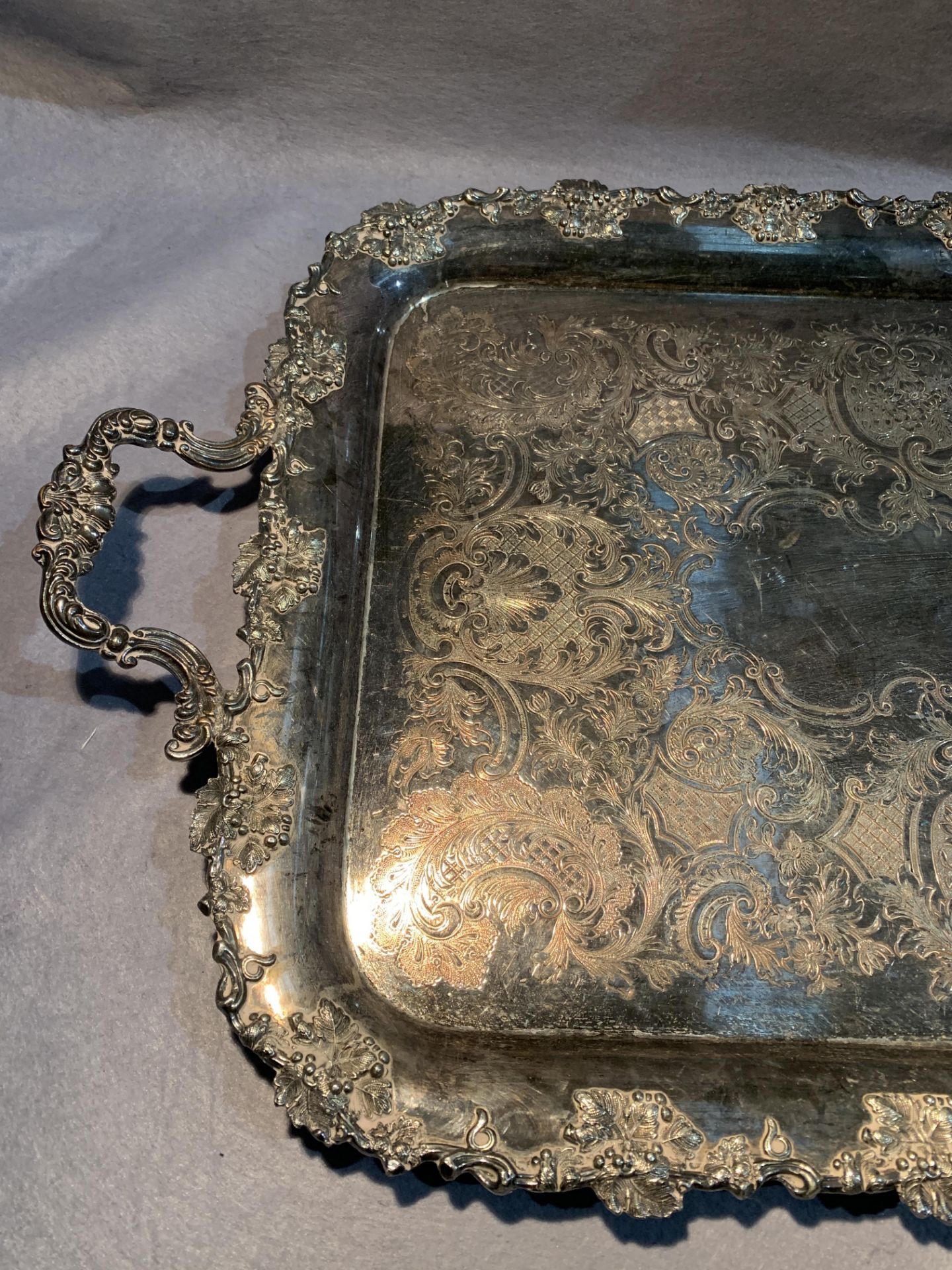 An engraved and decorated two handled silver plated tray, - Image 4 of 4