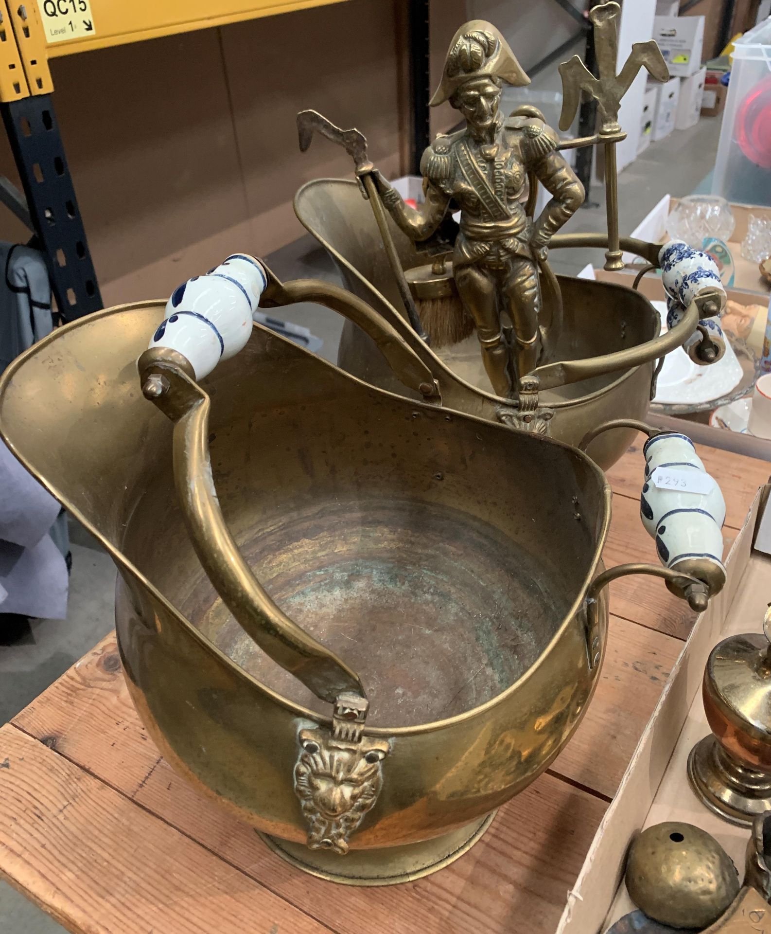 Contents to table top - a large quantity of plated and brassware - two coal buckets, trays, - Image 2 of 6