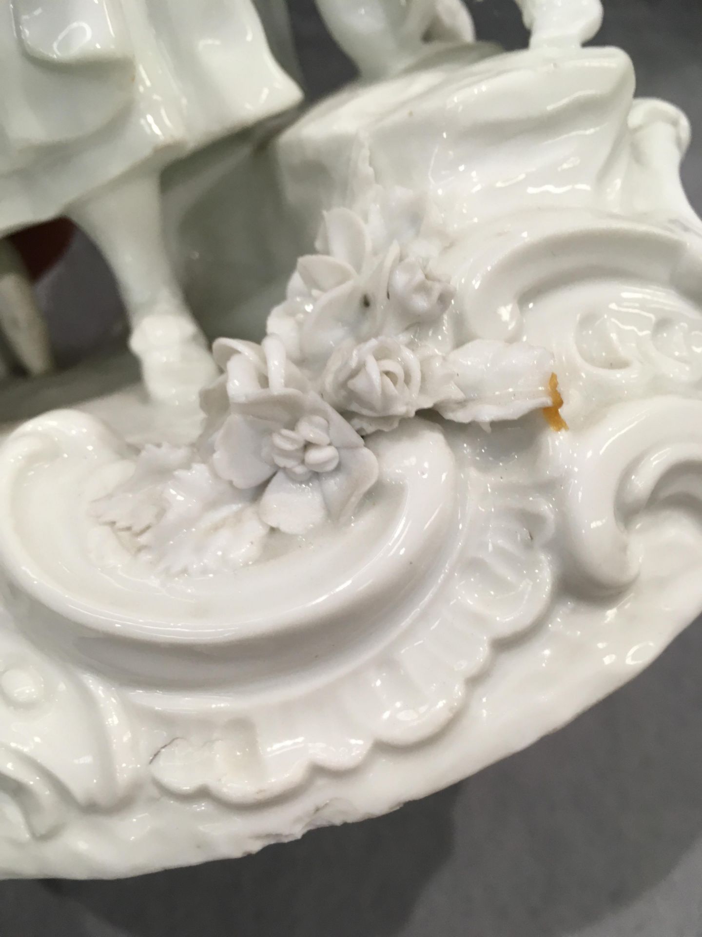 A white glazed porcelain figure group of women with basket of grapes with two children, 26cm hiugh, - Image 2 of 5