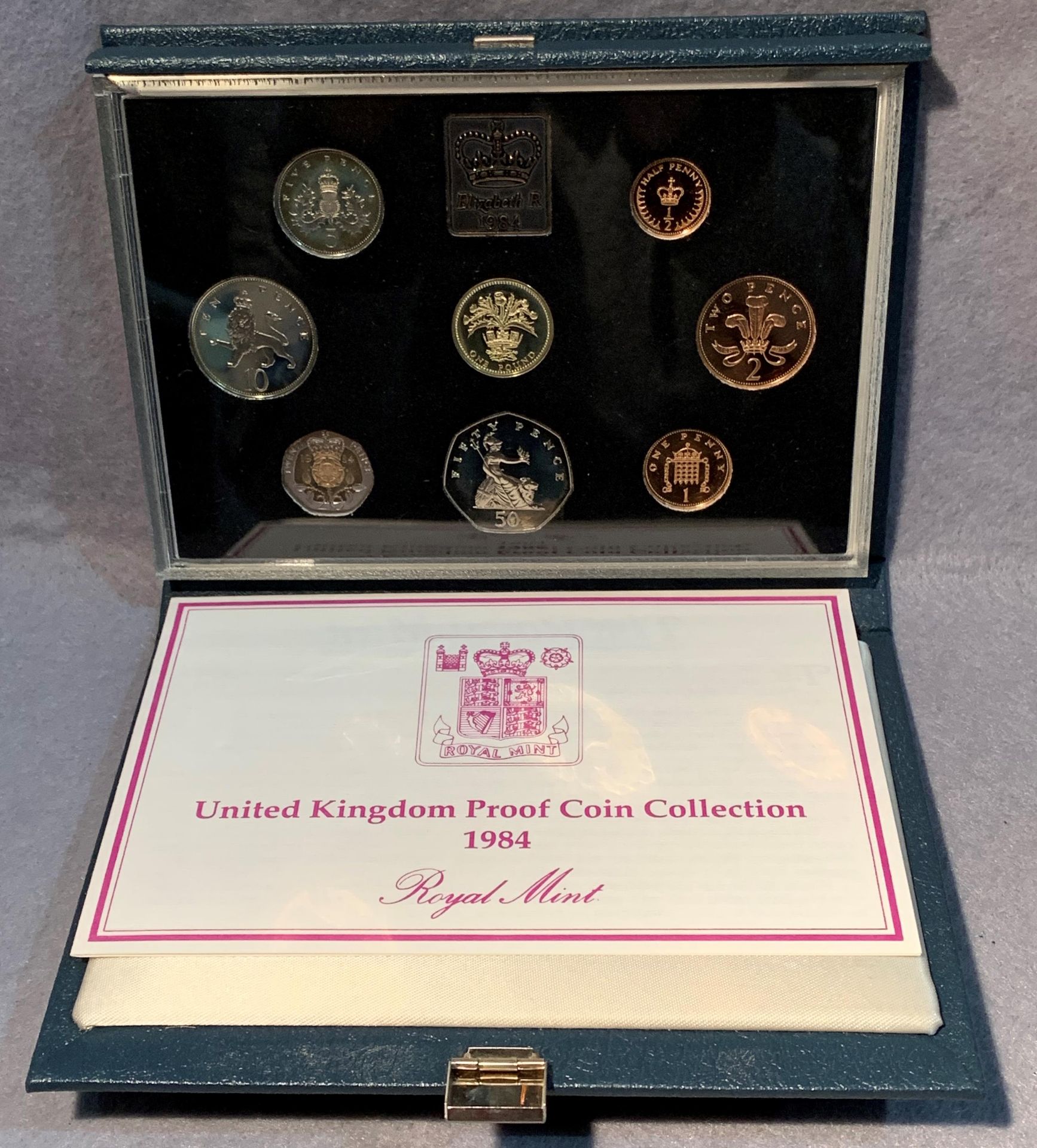 A 1984 Royal Mint UK proof coin collection in case