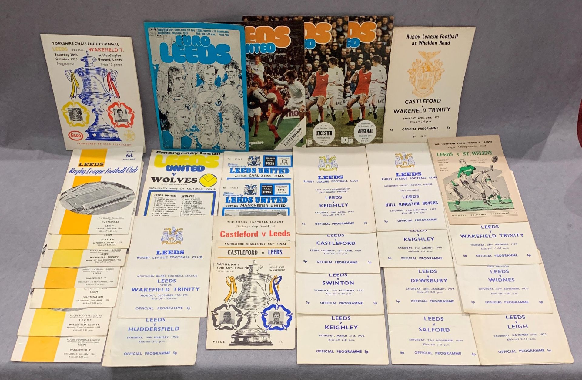 Leeds Rugby League and Leeds United programmes including the April 9th 1975 European Cup Semi Final