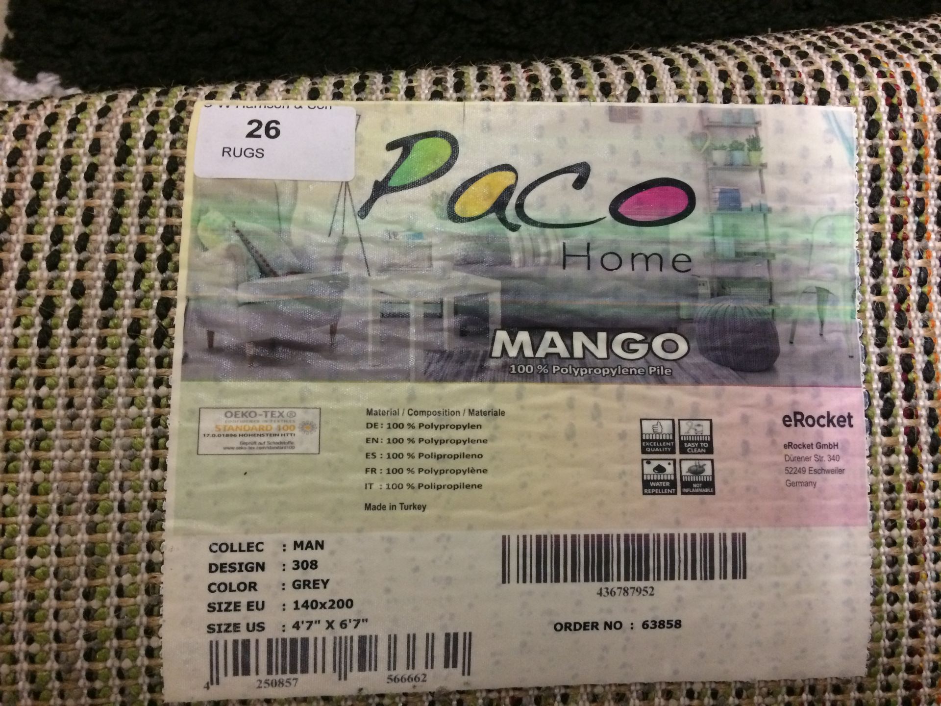 A Paco Home Mango 308 grey rug - 140cm x 200cm - Image 2 of 2