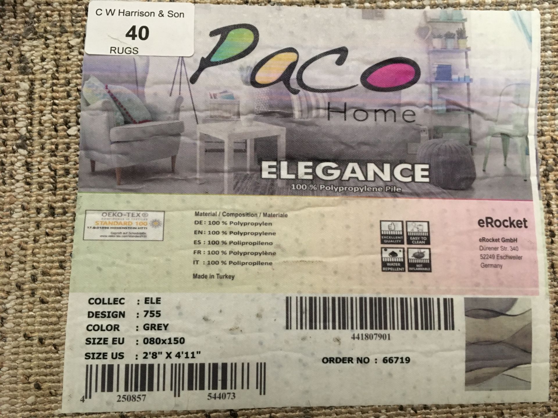 A Paco Home Elegance 755 grey rug - 80cm - Image 2 of 2