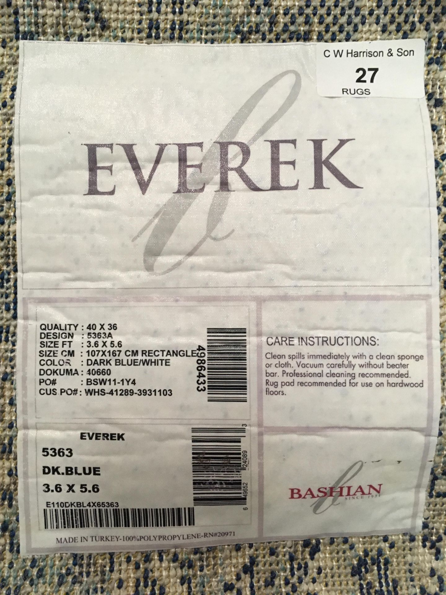 A Everek 5363A dark blue/white rectangul - Image 2 of 2