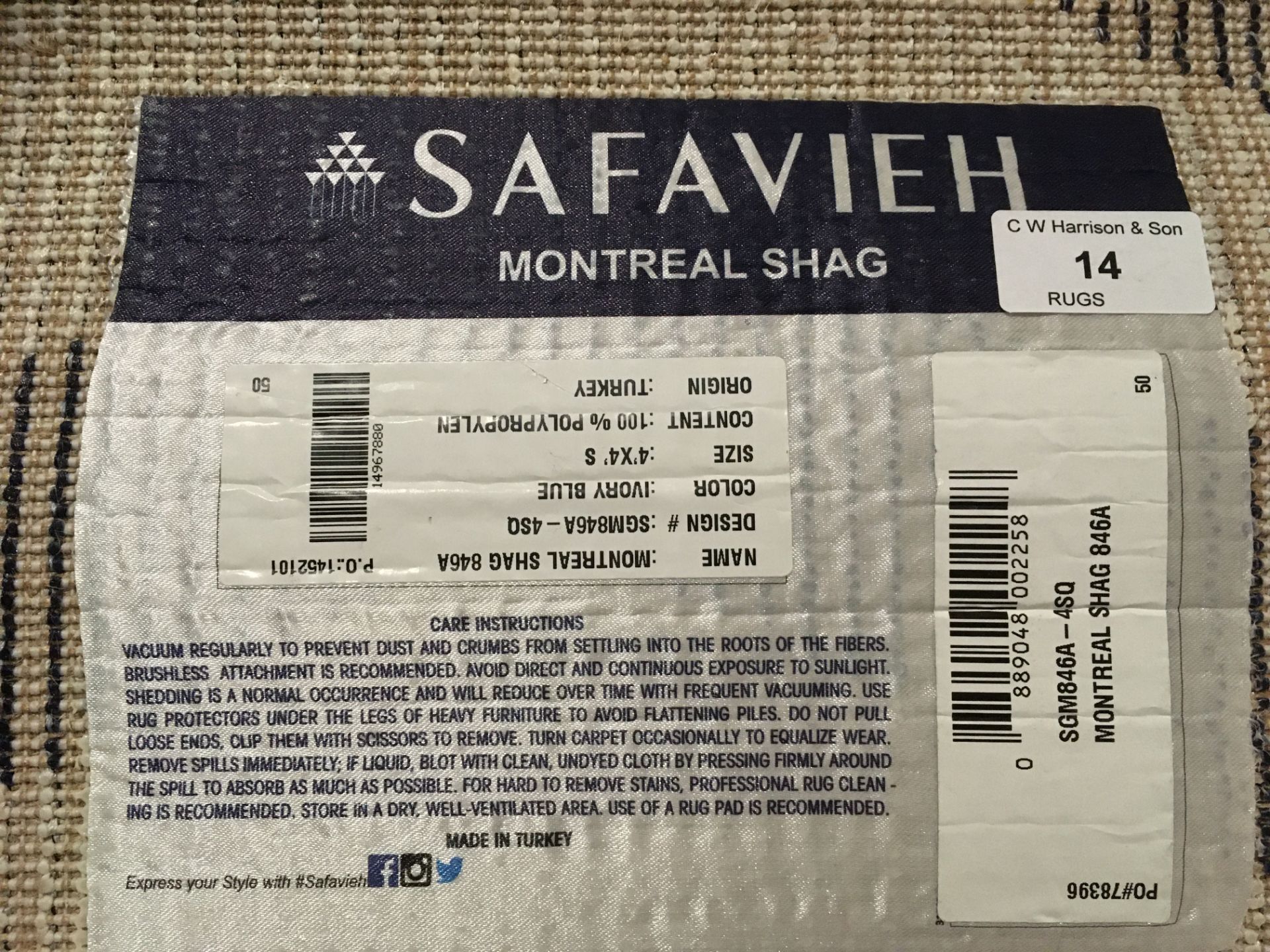 A Safavieh Montreal Shag 846A ivory blue - Image 2 of 2