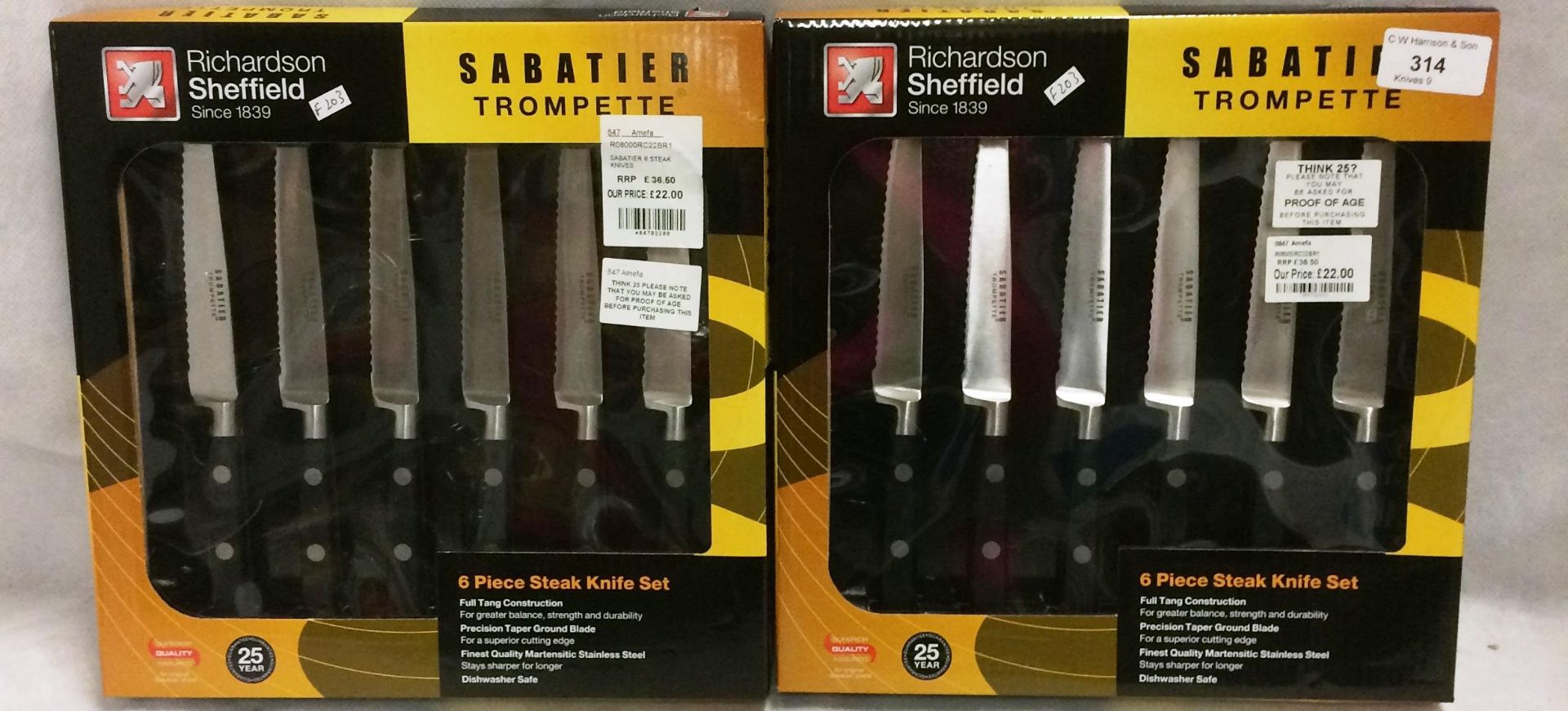 2 x Richardson of Sheffield Sabatier Trompette 6 piece steak knife sets RRP £36.