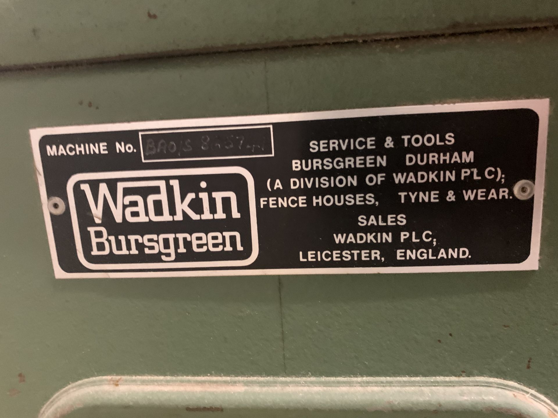 Wadkin Bursgreen Planer serial no BA0/S865741 - Image 3 of 3