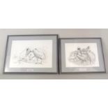 Two unsigned pencil sketches of Great White Pelicans