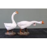 Two White Chinese Geese sculptures (one as found)