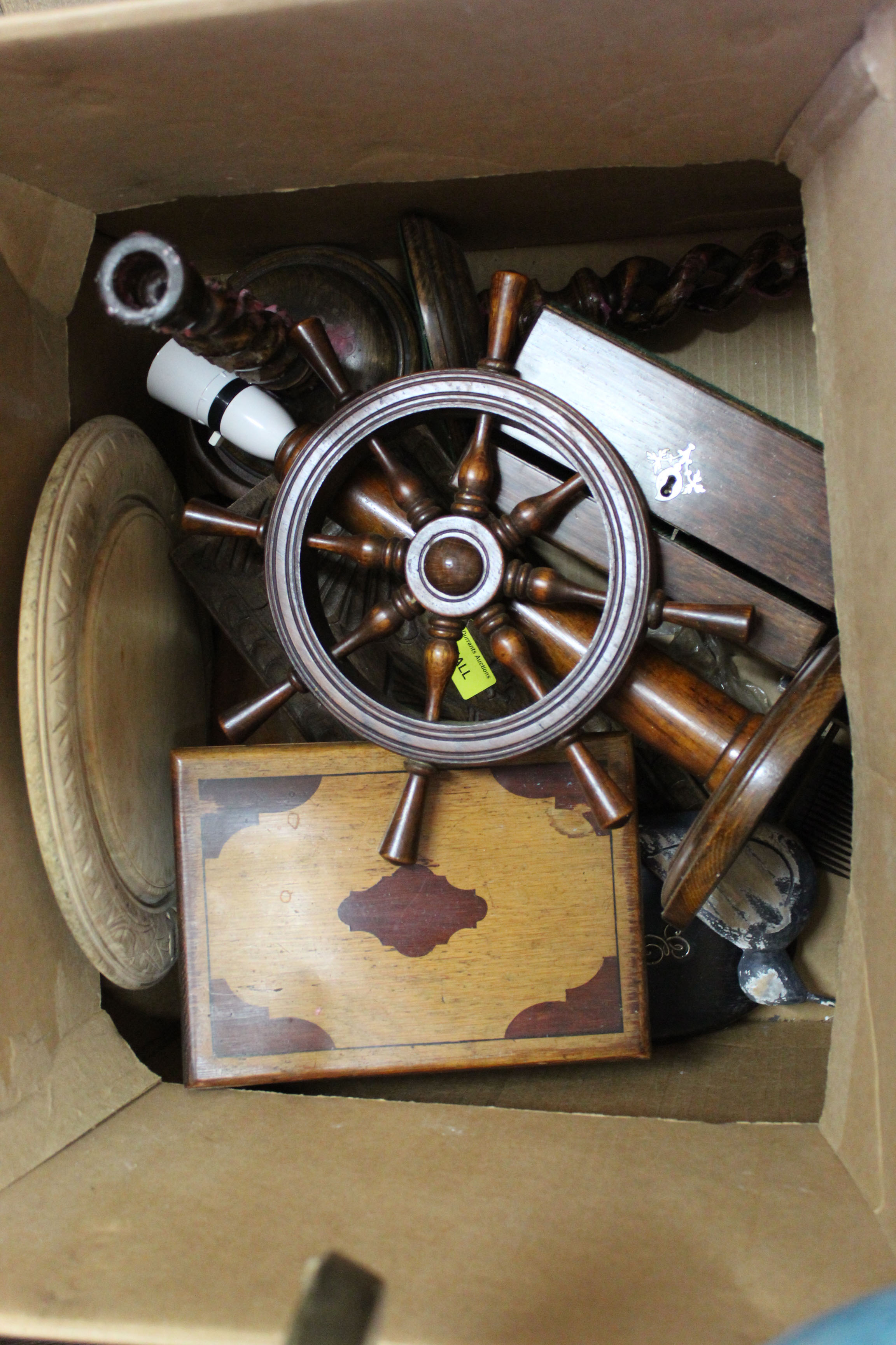 A terrestrial globe plus wooden sundries