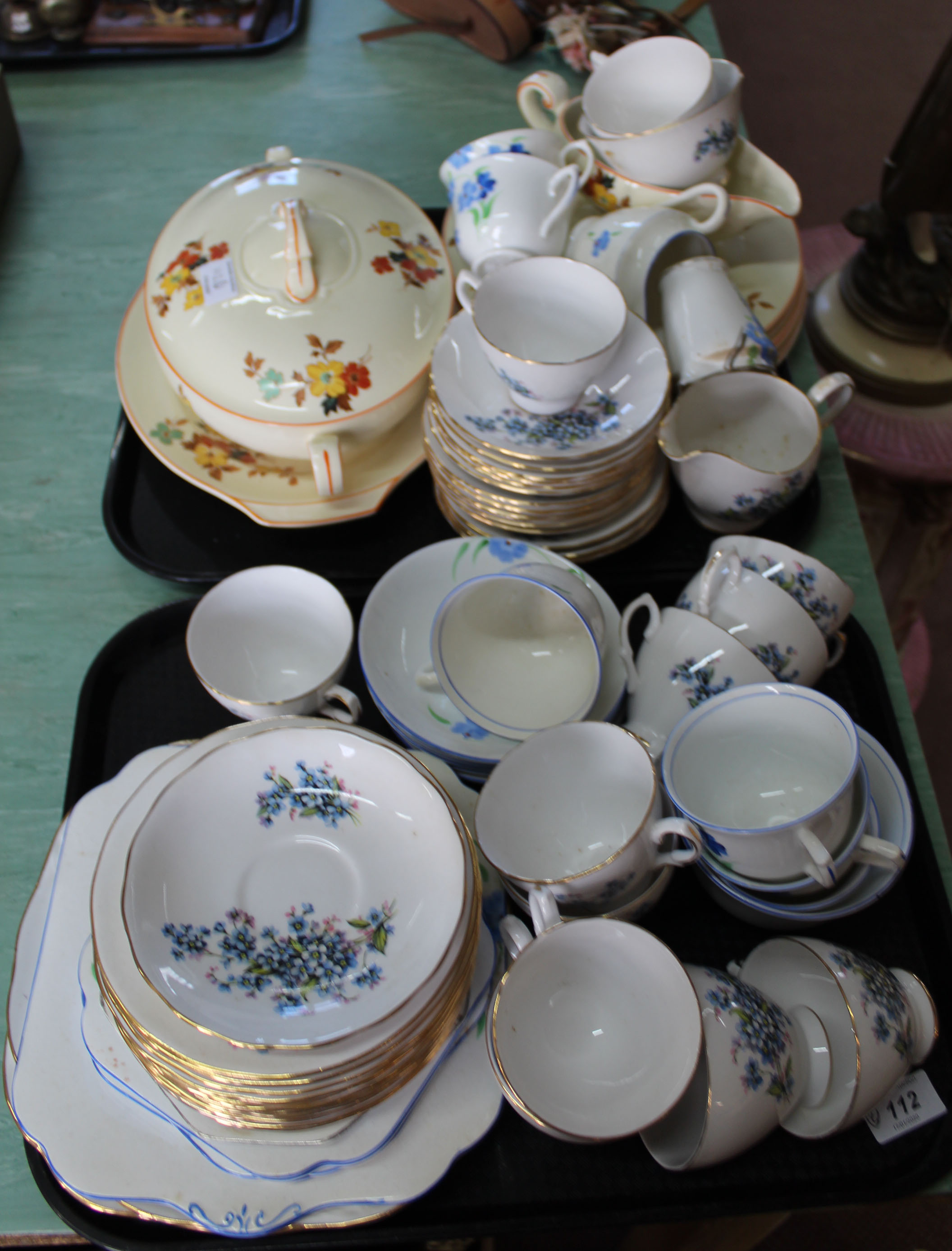 Gainsborough and Royal Vale part tea sets plus other china (two trays)