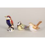 Three boxed Royal Crown Derby bird paperweights