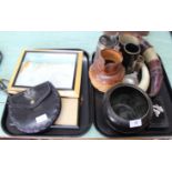 Sundry items to include leather clad horn,