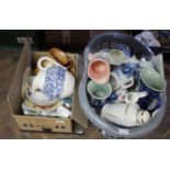 Victorian plus other jugs and china (basket and box)