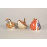 Three boxed Royal Crown Derby bird paperweights