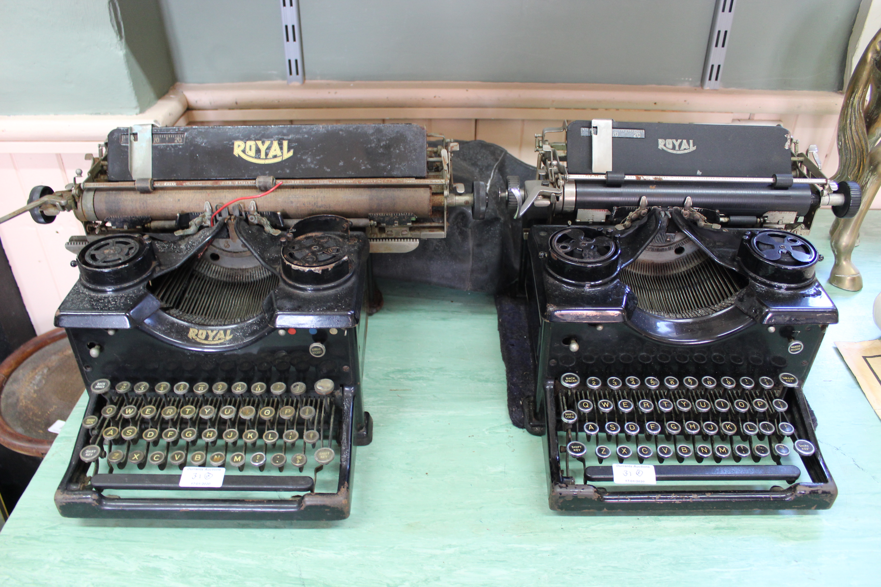 Two Royal black typewriters plus a simulated cane plant stand - Image 2 of 2