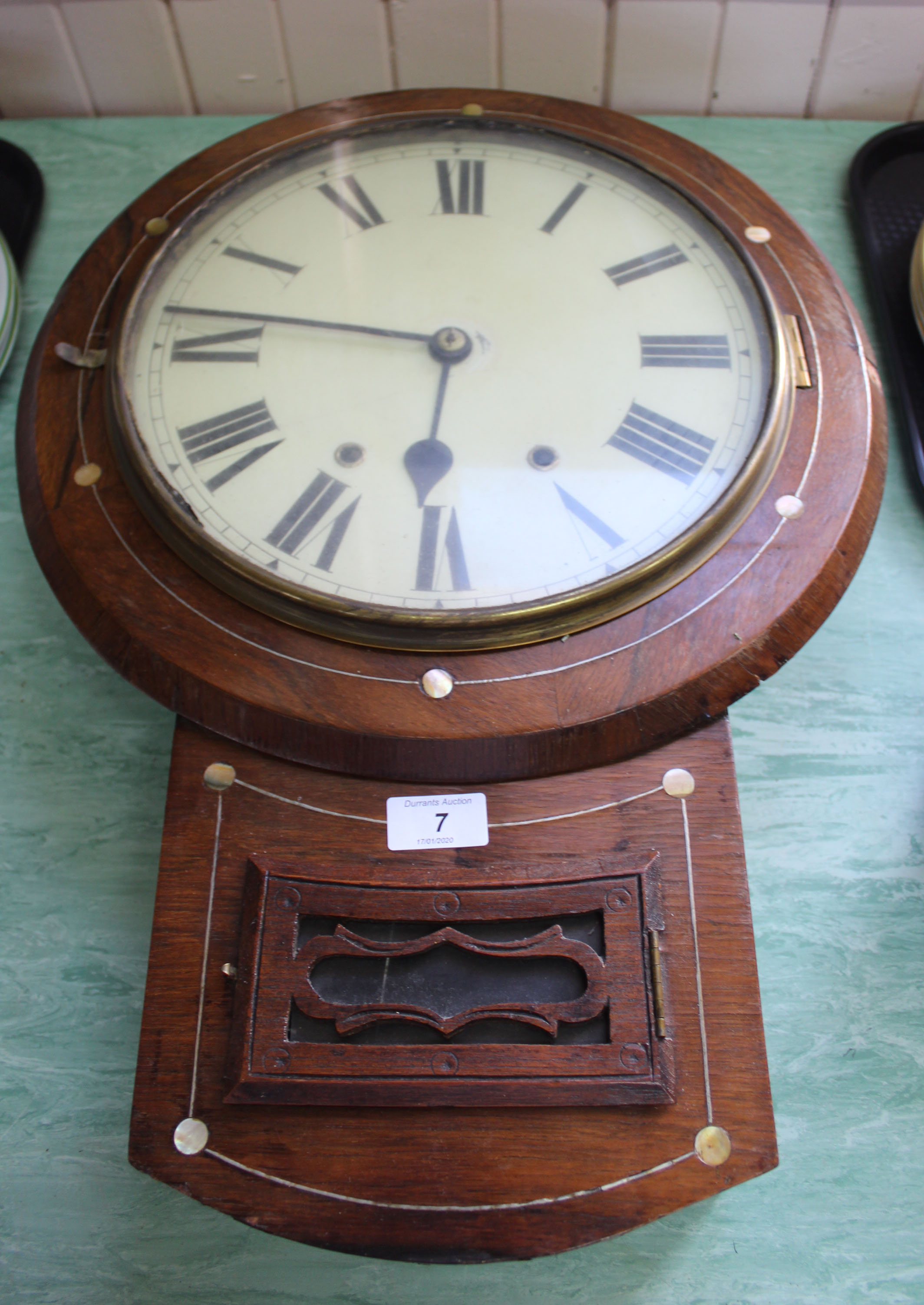 A 19th Century inlaid rosewood drop dial wall clock