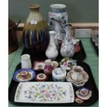 A pair of Bohemian bird and floral jugs plus other china to include Minton,