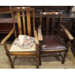 Two 1920's oak armchairs