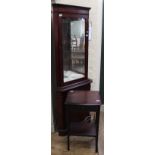 A brand new Sutcliffe tall side table in dark mahogany finish and a cherry coloured Ashmore corner