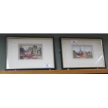 A pair of framed, glazed and mounted watercolours depicting fishing trawlers at Rye, Sussex,