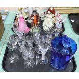 A quantity of assorted 19th and 20th Century glassware including a blue bulbous stem vase