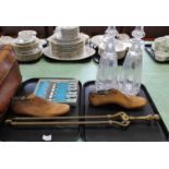 A pair of 19th Century cut glass decanters, a vintage brown leather travel case,