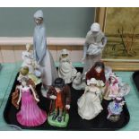 Twelve assorted figurines including Royal Doulton and Lladro