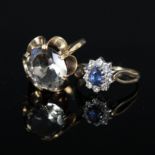 A 9ct gold smoky quartz set ring plus a 9ct gold sapphire and white stone set ring