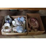 Various toilet jugs and Palissy Staffordshire china etc (two boxes)