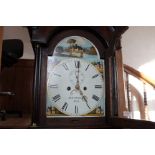 An early 19th Century country oak long case clock with eight day movement and painted dial marked